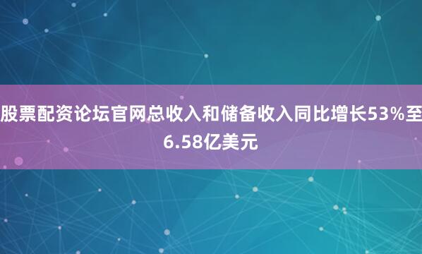 股票配资论坛官网总收入和储备收入同比增长53%至6.58亿美元